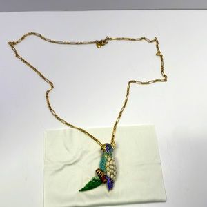 Vintage Enamel and Crystal parrot pendant necklace